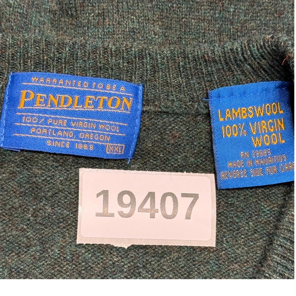 Pendleton Sweater Mens XXL Green Pullover V-Neck 100% Virgin Lambswool Knit